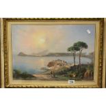 19th century Gouache of an Italian Bay Scene, 33cms x 49cms, framed and glazed