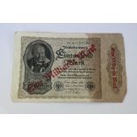 A Post World War One 1922 German 1000 Reichsmark banknote.