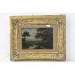Antique oil on board rural mounted in a gilt frame. 17 x 23 cm.