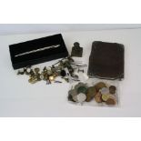 A Vintage Sterling Silver mounted wallet together with a collection of coinage and other mixed