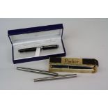 A small selection of collectable pens to include a Parker Victory with 14ct Gold knib and a boxed