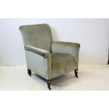 Late 19th / Early 20th century Green Upholstered Armchair, raised on square tapering legs with