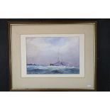 Charles P Jackson 20th century watercolour Frigate at sea signed 26 x 36 cm.