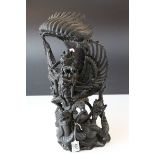 Indian Ebony Carving of Vishnu riding Garuda, some damage, 45cms high