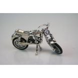 Silver Motorcycle Figure with Rubber Tyres possibly a BSA