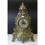 Baroque Style Pierced Brass Bracket Clock, battery operated, 43cms high