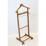 20th century Beech Wood Valet Stand, on wheels, 109cms high