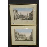 A pair of framed and glazed coloured antique prints of Oxford and Cambridge university..