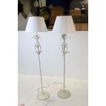 Pair of Metal Standard Lamps with a Distressed Painted Effect Finish, with glass drops and shades