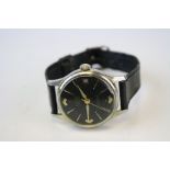 Swiss Made Buler Manual Wind Gents Wristwatch with unusual black face and luminous hands (working at