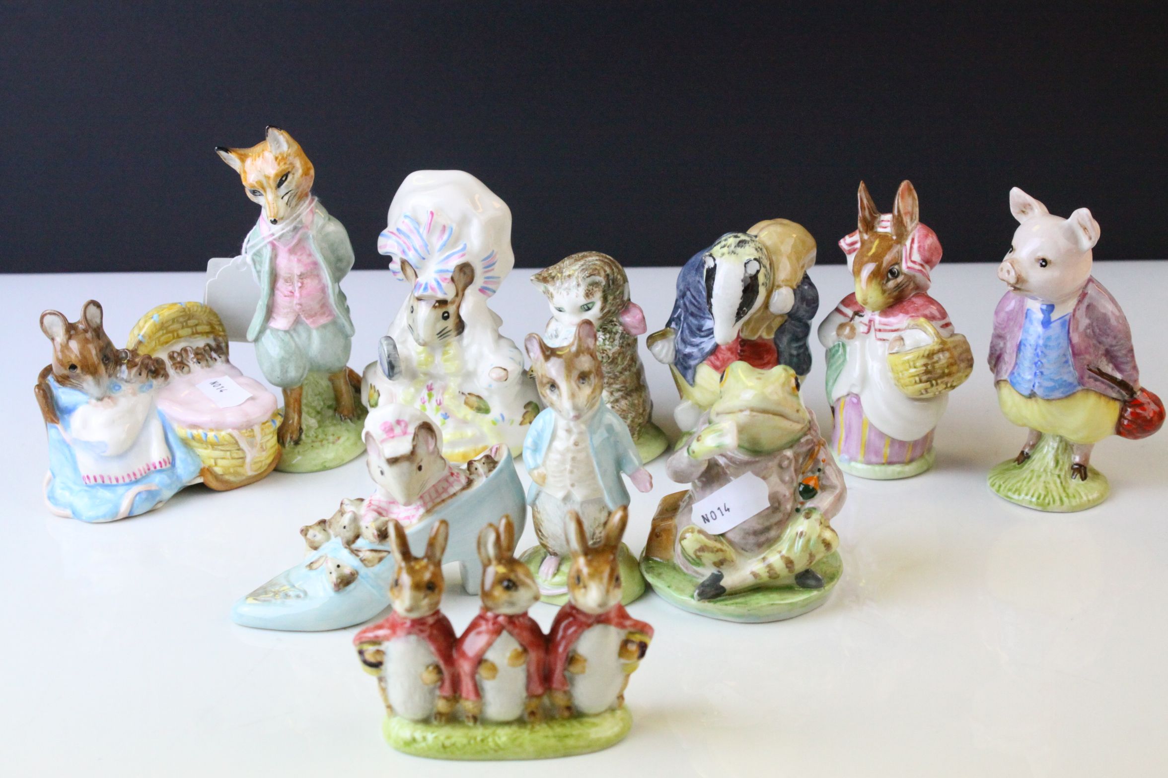 Eleven Beswick Beatrix Potter's Figures including Miss Moppet, Hunca Munca, Flopsy, Mopsy and