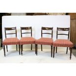 Set of Four Regency Mahogany Dining Chairs with Twisted Carved Back Rail and Stuff-over Seats,