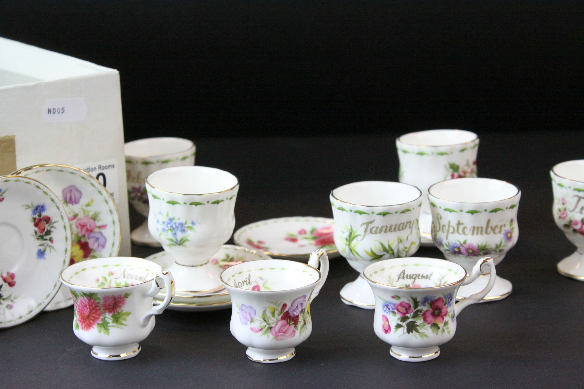 Set of Twelve Royal Albert ' Flowers of the Month ' Egg Cups together with Twelve Royal Albert '