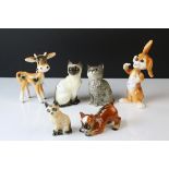 Collection of Six Ceramic Animals including Beswick Cat, Royal Doulton Cat, Goebel Cartoon Style