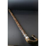 Early 20th century Black Forest Pine Walking Stick with Shepherd Crook Handle