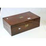19th century Mahogany Writing Slope Box with recessed brass handles, the interior including a 19th