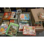Five Boxes of Jigsaw Puzzles, mainly boxed and dating from Mid 20th century onwards, including