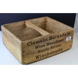 Wooden Trug marked to sides ' Clement Barksdale Wine Merchant, Winchcombe ' 35cms long