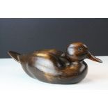 Wooden Hand Carved Duck, signed to base Judith Nicoll, 27cms long