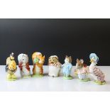 Seven Beswick Beatrix Potter's Figures including Timmy Tiptoes, Sally Henny Penny, Tom Kitten, Mrs