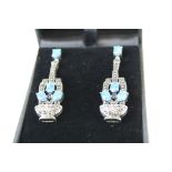 Pair of Silver Marcasite and Blue Opal Vase Shaped Earrings