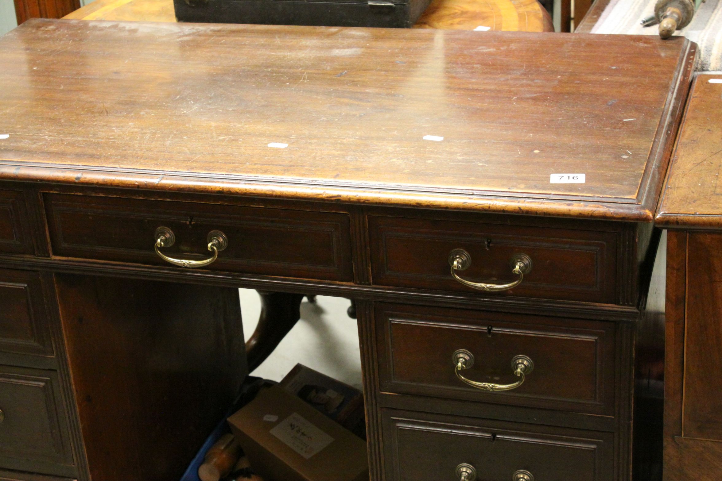 Victorian Mahogany Twin Pedestal Desk, with an arrangement of nine drawers, raised on plinth - Image 2 of 6