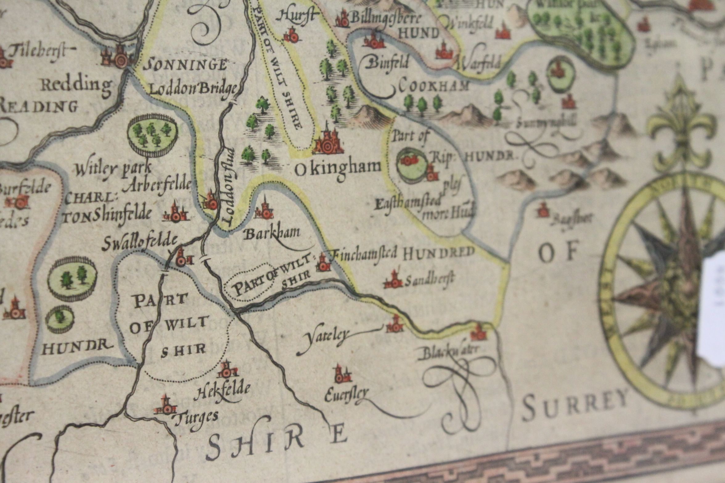 A framed and glazed antique hand coloured map of Berkshire together with a coloured map of St - Image 11 of 12