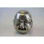 White Metal Four Head Buddha Paperweight signed to underside