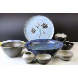 Two Pairs of Tin Glazed Plates together with a Quantity of Studio Pottery Bowls