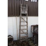Large Wooden Step Ladders and Two Pitch Forks