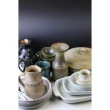 Collection of Studio Pottery including Vulcania Fish decorated Pan, Part Pan and Serving Dish Set,