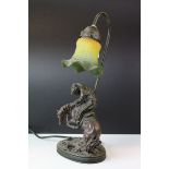 Table Lamp in the form of a Rodeo Cowboy on Horseback with Coloured Glass Shade, 43cms high