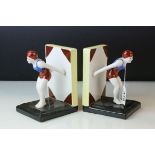 Pair of Ceramic Bookends of Swimming Figures