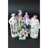 Group of Staffordshire Figures to include Scottish Hunter with Wife, John Peel on Horseback, and