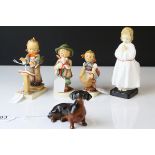 Three Hummel Figures - Band Leader no.129, 12cms Young Girl holding a Basket and Shepherd Boy (a/