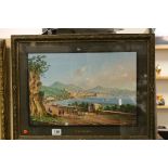 19th century Gouache of the Italian Town Salerno signed to the mount Guiseppe Scoppa, 29cms x 45cms,