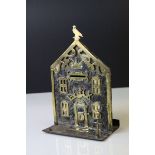 Antique Brass and Iron Moneybank in the form of a Bank, 21cms high