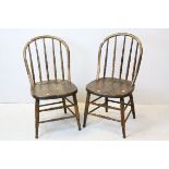 Pair of Late 19th / Early 20th century Kitchen Chairs with Elm Seats, Bentwood Hoop Backs and Turned