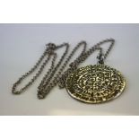 Unusual Silver Pendant inscribed with Ancient Egyptian Style Writing on Silver Chain