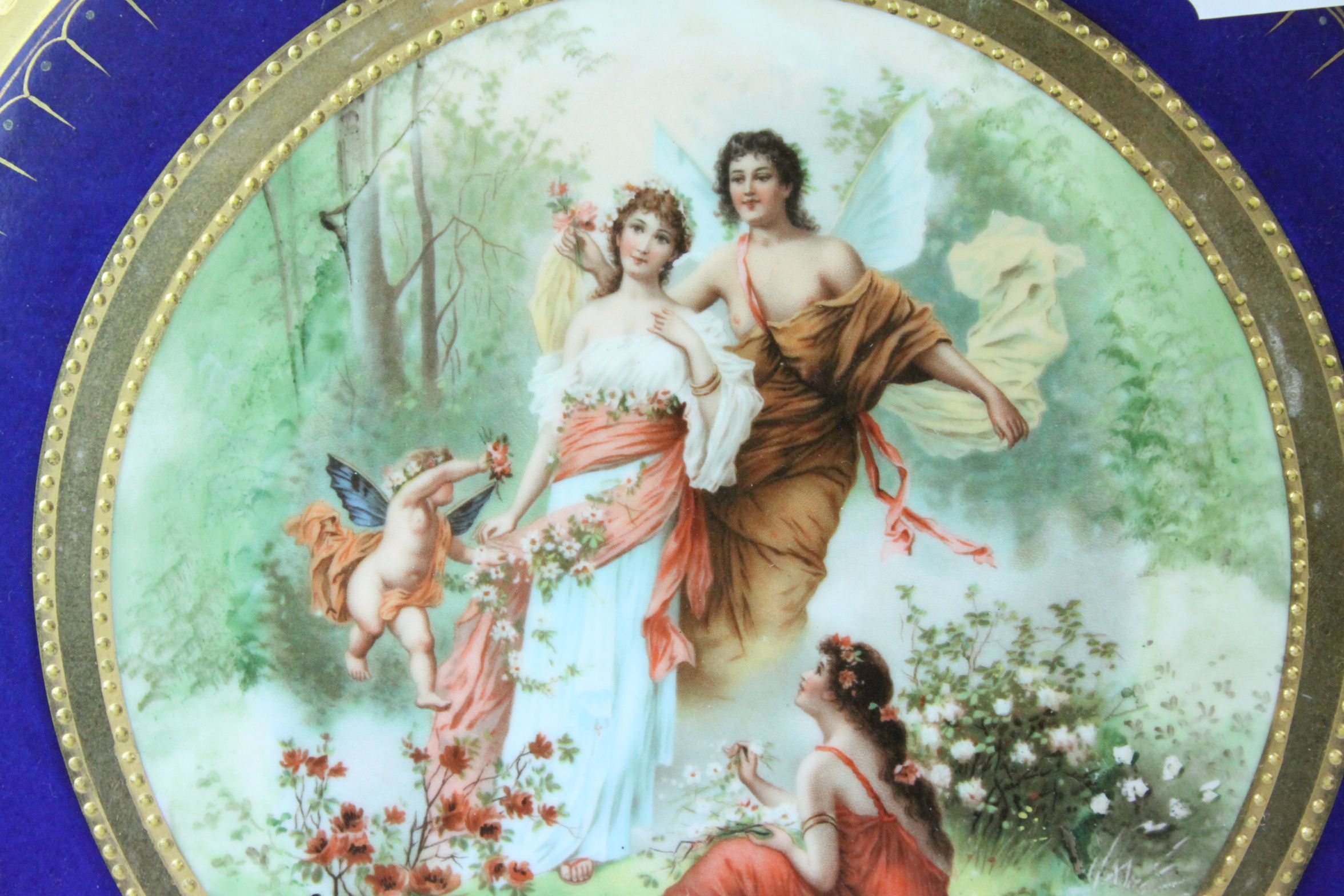 Vienna Style Twin Handled Cabinet Plate, comprising a central panel depicting figures and fairies in - Image 3 of 7