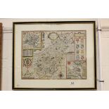 An antique John Speed map of Northamptonshire with text verso.