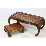 1960's Oriental Rosewood Coffee Table, the ornately carved top including figures and sailing