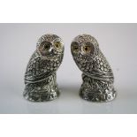 Pair of Owl Condiments stamped 800 to the base