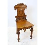 Victorian Oak Hall Chair with carved shield shaped cartouche to back