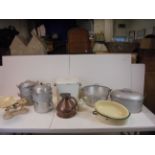 Kitchenalia - selection of mainly Vintage items including Enamel Bread Bin, Italian Grinder, Set