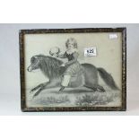 19th century Engraving of Young Girl on a Pony, 24cms x 32cms