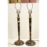 A pair of contemporary wooden chinoiserie style lamps 80 cm in height.