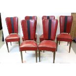 Set of Six French ' Stella ' High Back Red and Black Leatherette Upholstered Dining Chairs