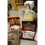 A quantity of boxed cutlery, Bradford Exchange Country Diary perpetual calendar etc.