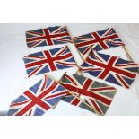 Six Mid 20th century Fabric Union Jack Flags on Poles, marked British Made, 29cms x 17cms